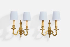 Schwedischer Designer, Wandleuchten, Messing, Stoff, Schweden, 1940er Jahre