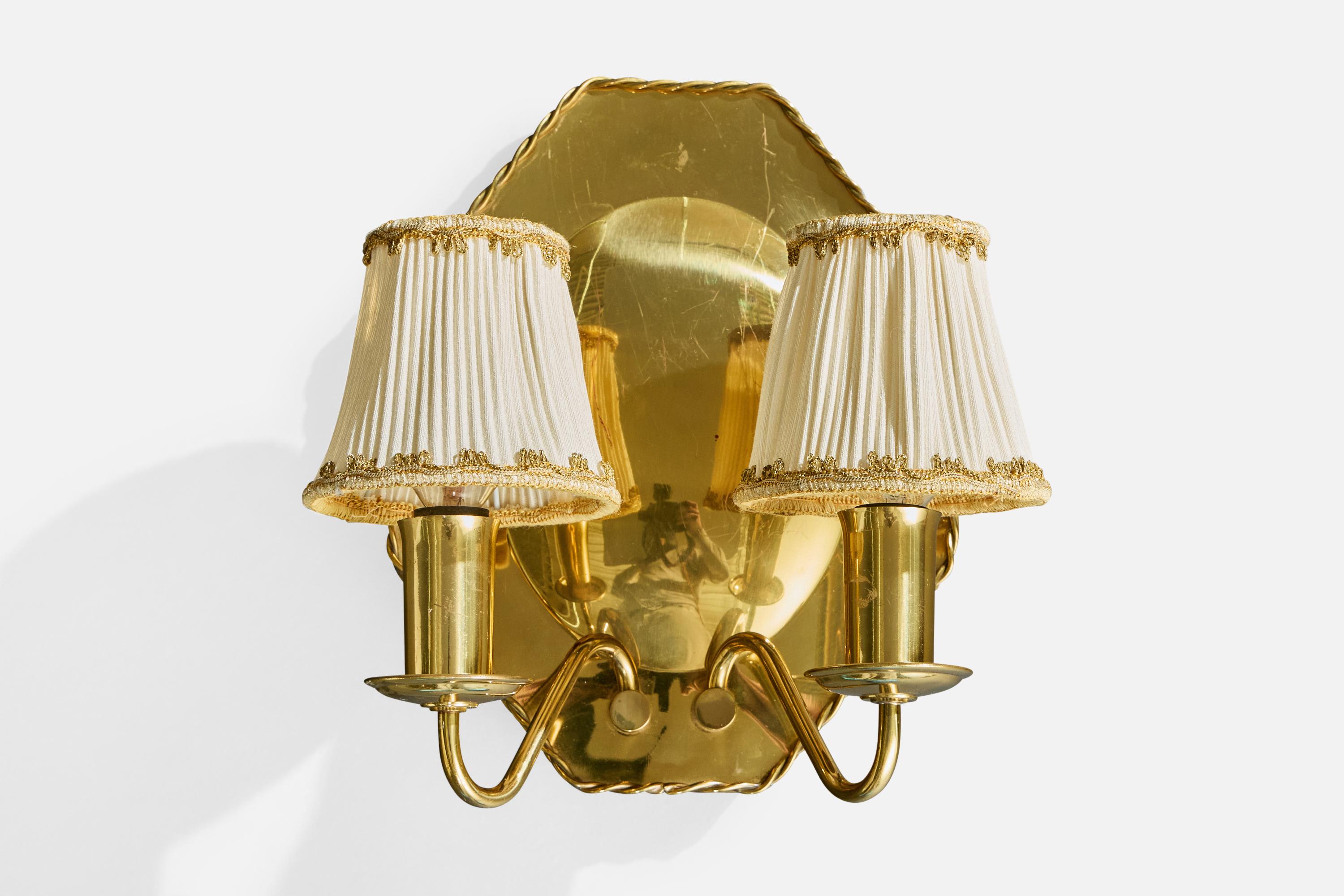 Diseñador sueco, apliques de pared, latón, tela, Suecia, década de 1940 Sueco en venta