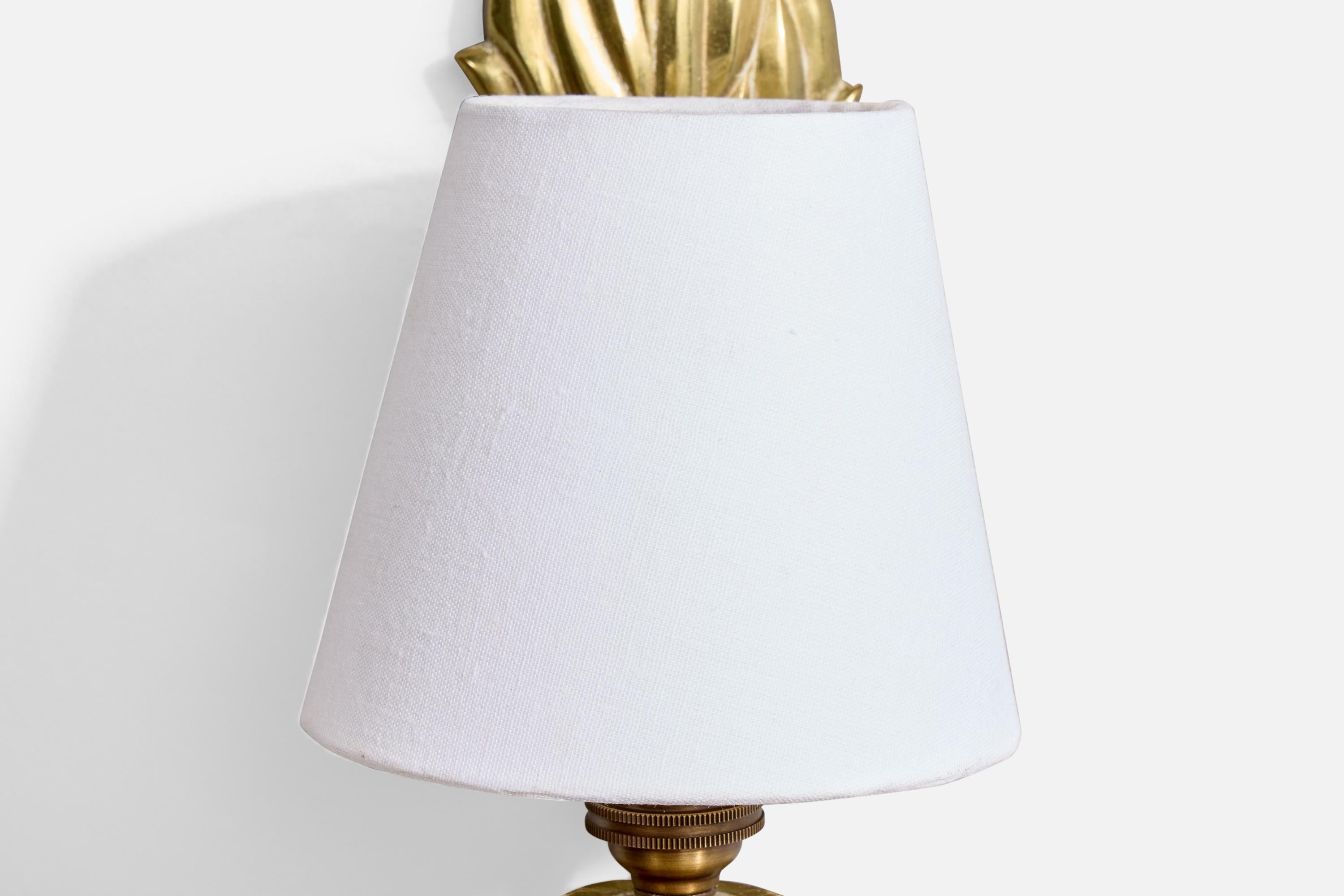 Swedish Designer, Wall Lights, Brass, Fabric, Sweden, 1940s en vente 2
