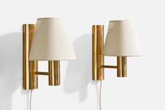 Swedish Designer, Wall Lights, Brass, Fabric, Sweden, 1950s