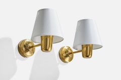 Swedish Designer, Wall Lights, Brass, Fabric, Sweden, 1950s
