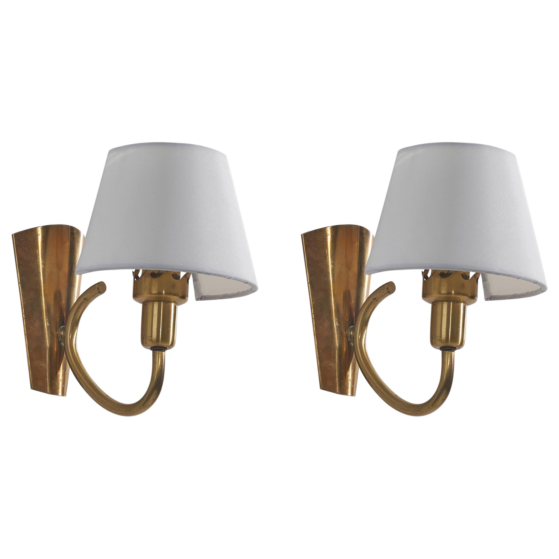 Swedish Designer, Wall Lights, Brass, Paper, Sweden, 1950s at 1stDibs