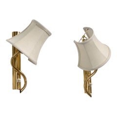 Swedish Designer, Wall Lights, Brass, Fabric, Sweden, 1950s