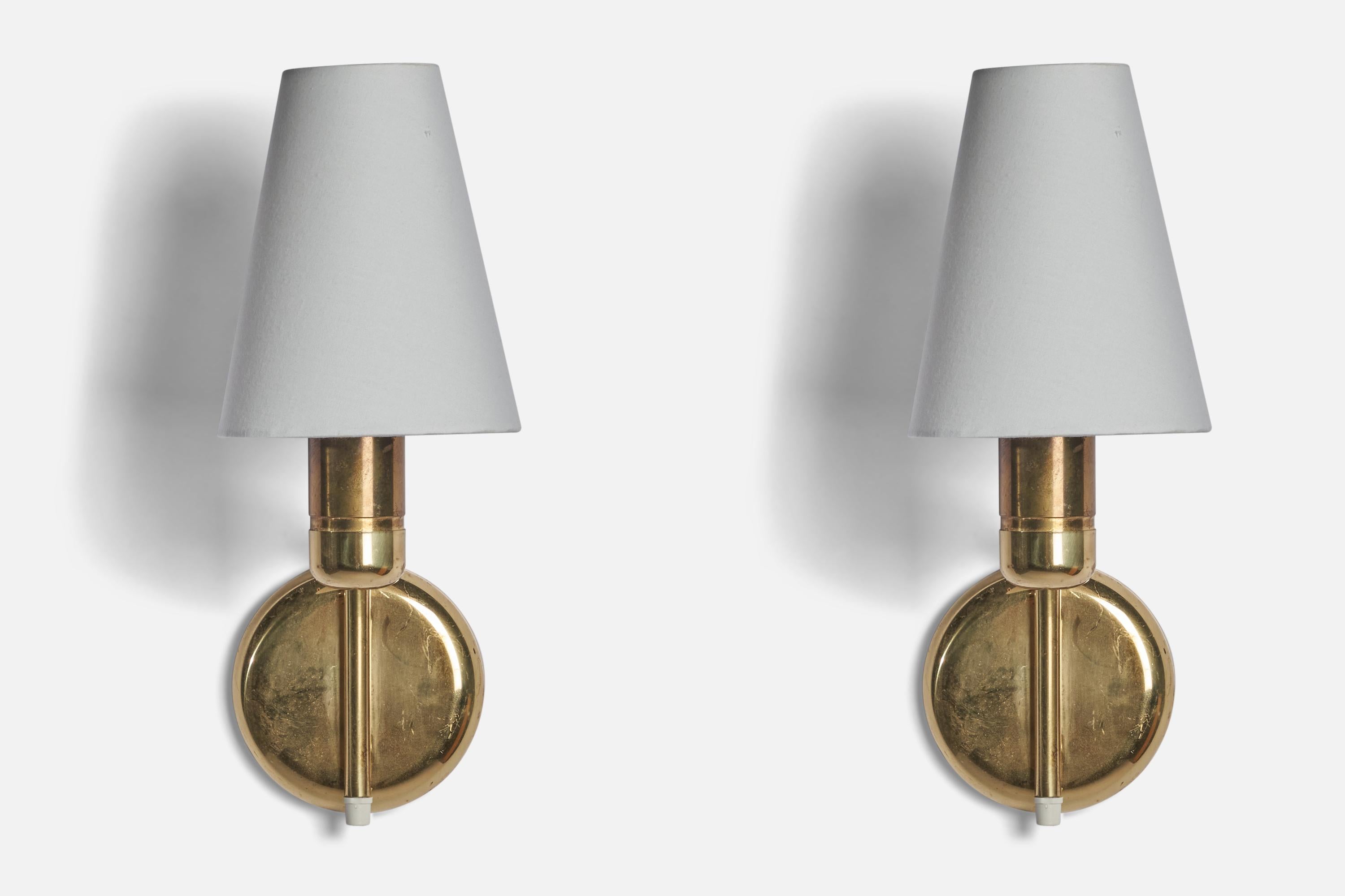 Swedish Designer, Wall Lights, Brass, Fabric, Sweden, 1960s In Good Condition In High Point, NC