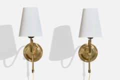 Swedish Designer, Wall Lights, Brass, Fabric, Sweden, 1970s