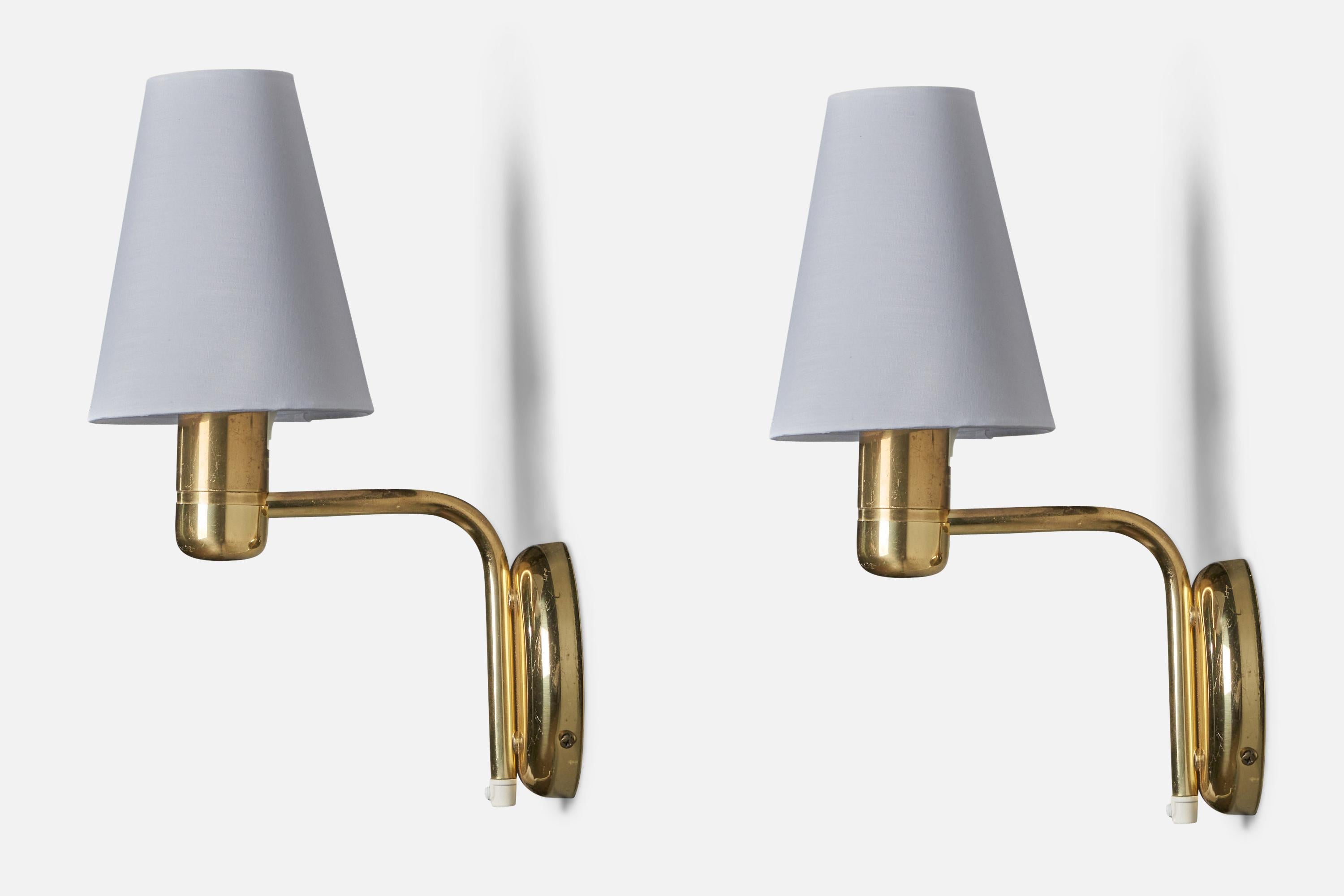 Swedish Designer, Wall Lights, Brass, Fabric, Sweden, 1970s In Good Condition In High Point, NC
