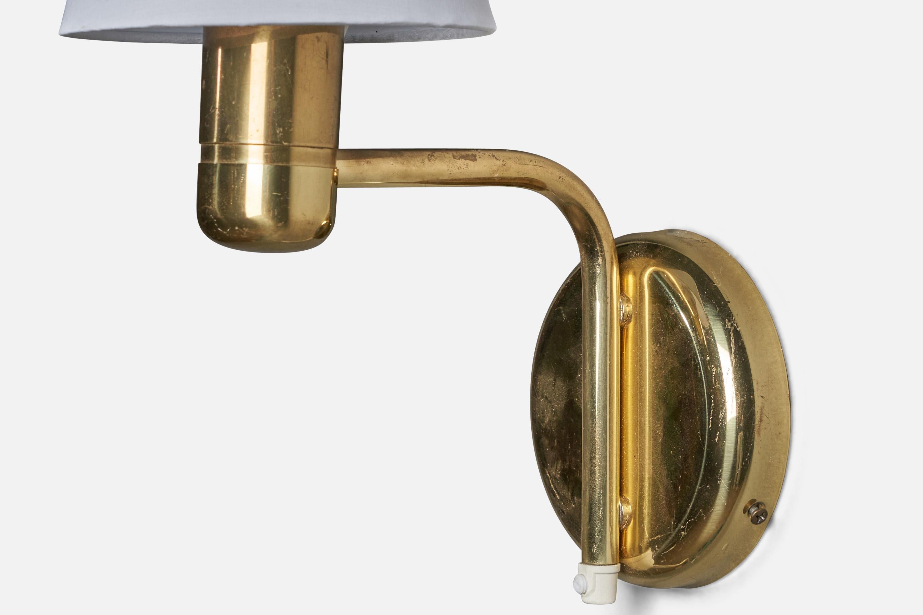 Late 20th Century Swedish Designer, Wall Lights, Brass, Fabric, Sweden, 1970s