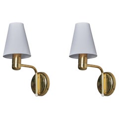 Swedish Designer, Wall Lights, Brass, Fabric, Sweden, 1970s