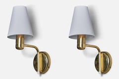 Swedish Designer, Wall Lights, Brass, Fabric, Sweden, 1970s