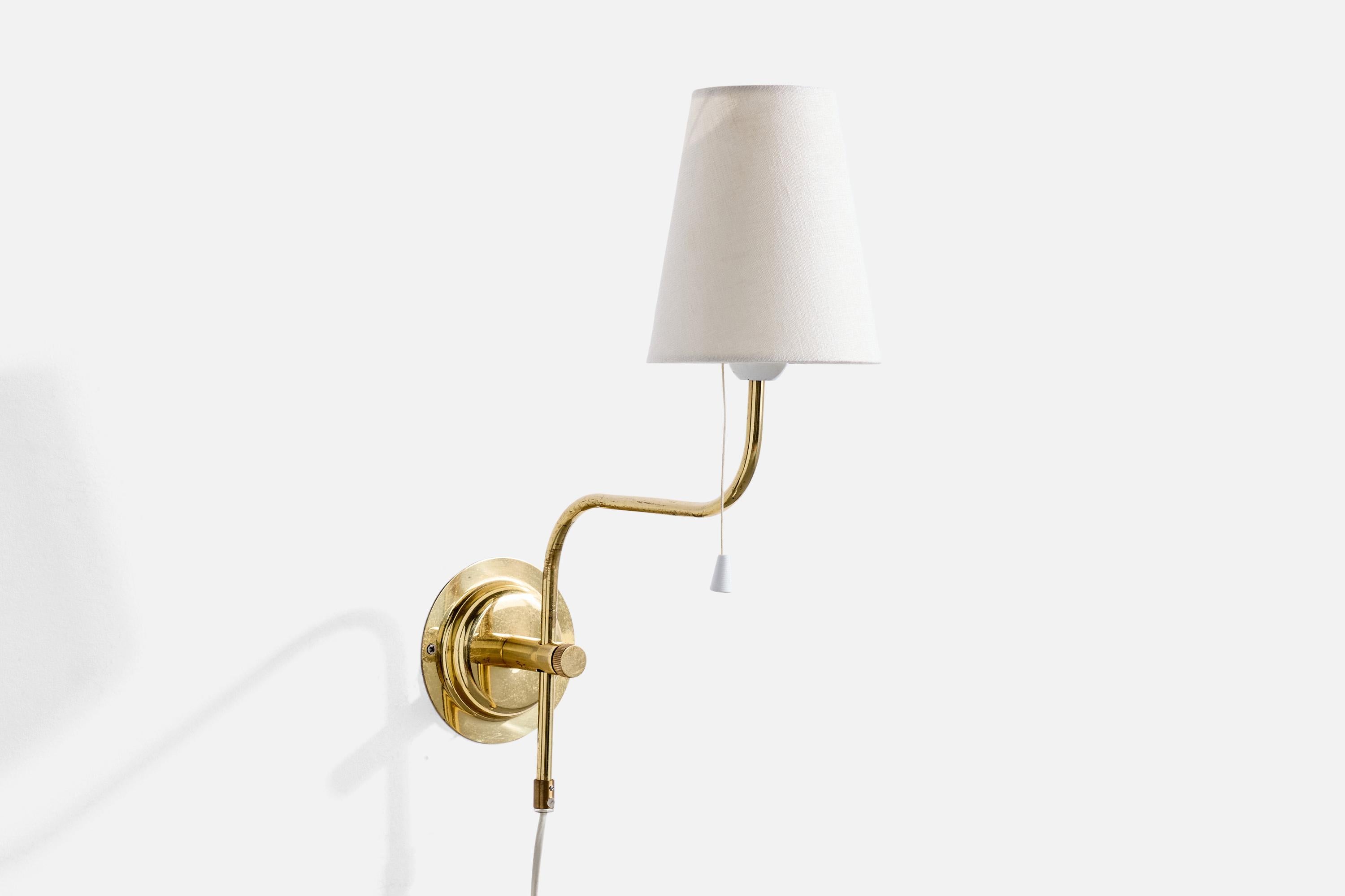 Late 20th Century Swedish Designer, Wall Lights, Brass, Fabric, Sweden, 1980s For Sale