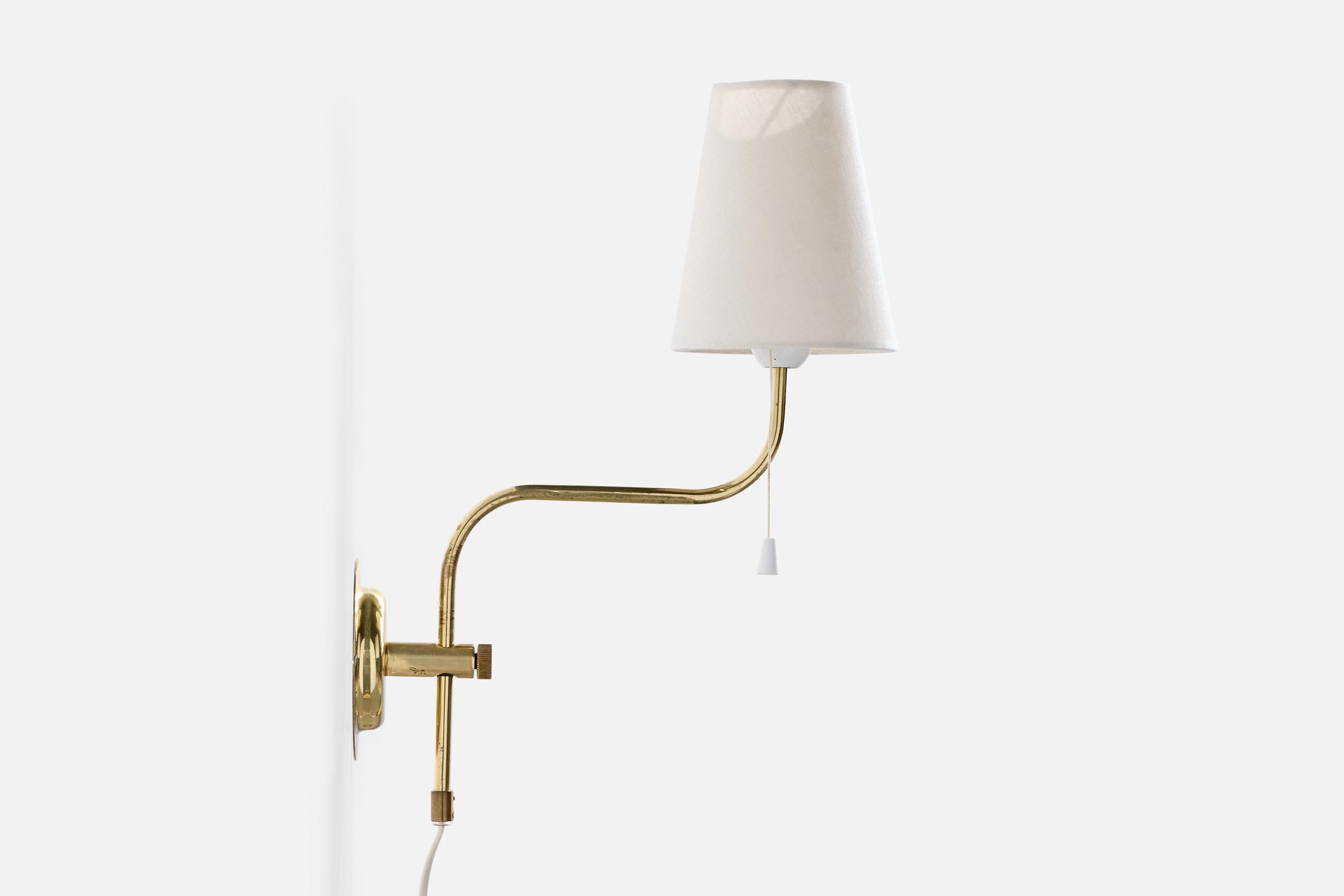 Swedish Designer, Wall Lights, Brass, Fabric, Sweden, 1980s For Sale 1
