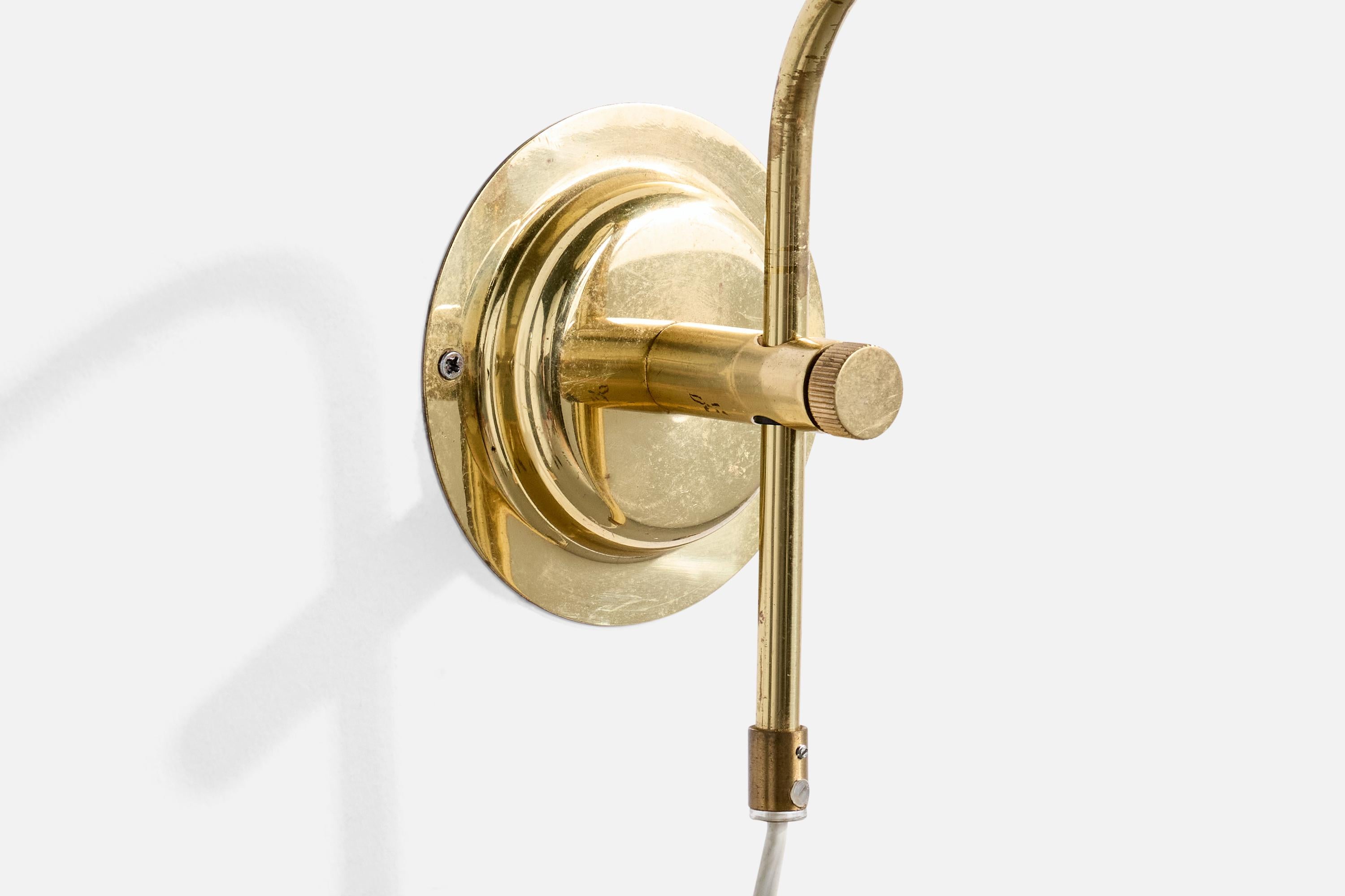 Swedish Designer, Wall Lights, Brass, Fabric, Sweden, 1980s For Sale 2