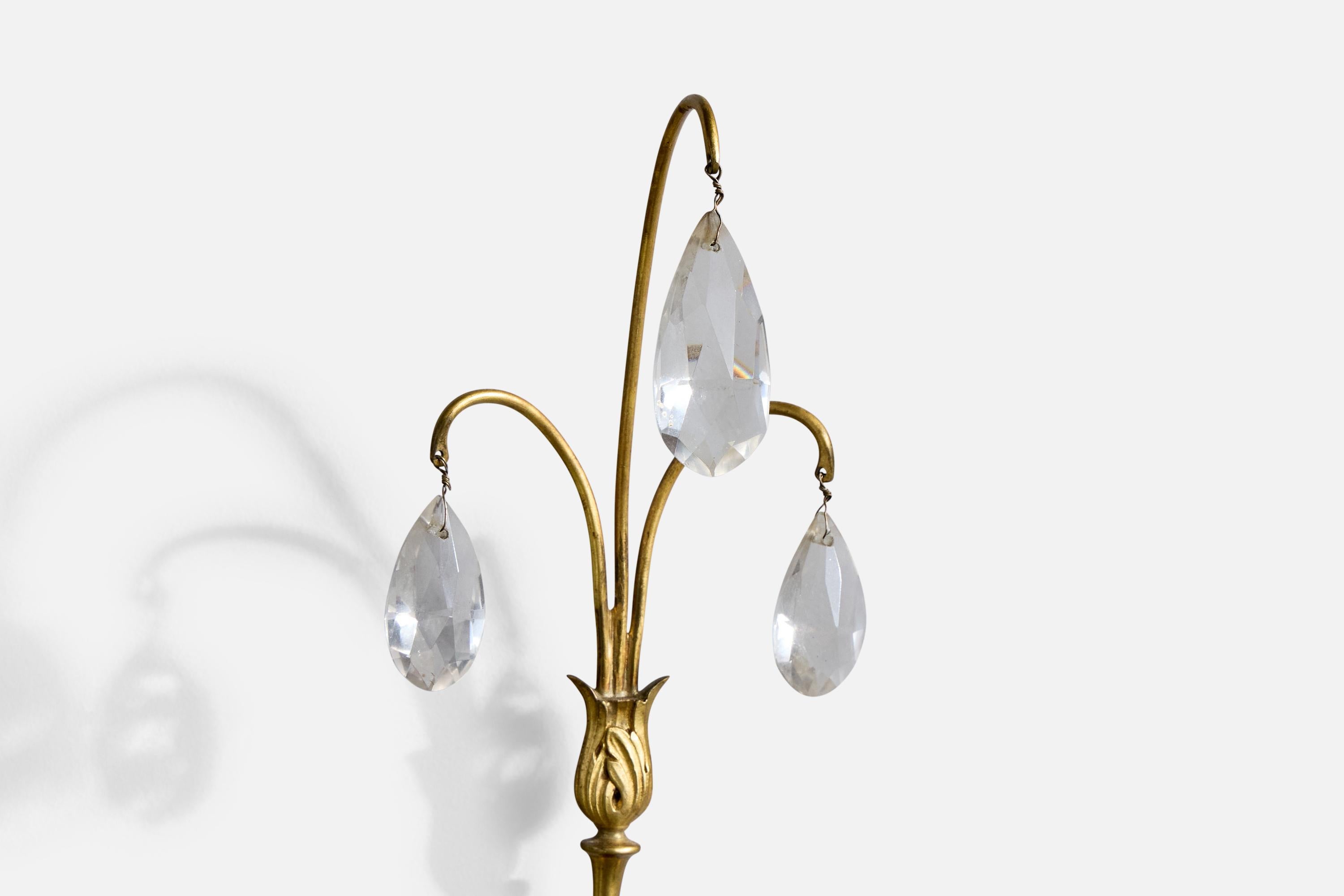 Swedish Designer, Wall Lights, Brass, Glass, Fabric, Sweden, 1940s For Sale 5