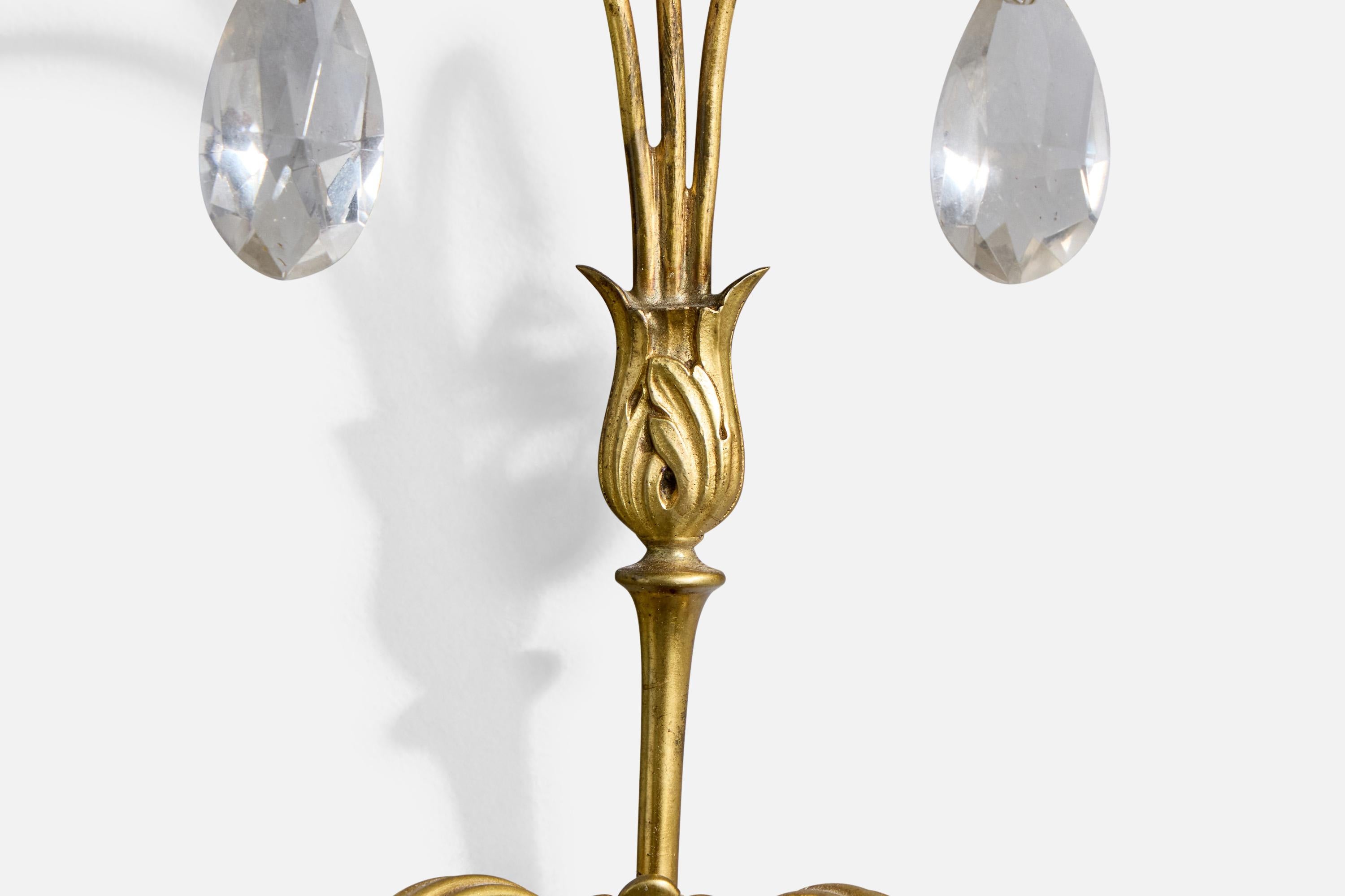 Swedish Designer, Wall Lights, Brass, Glass, Fabric, Sweden, 1940s For Sale 6