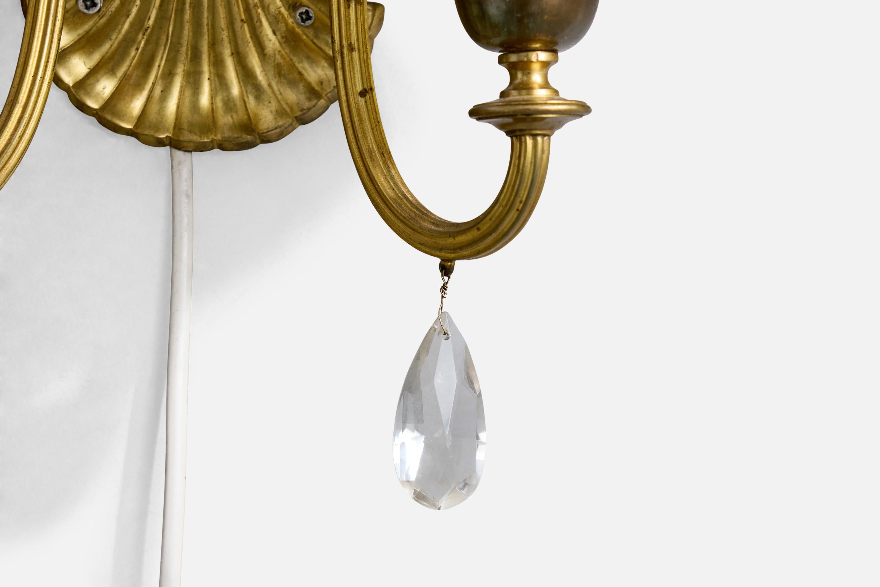 Swedish Designer, Wall Lights, Brass, Glass, Fabric, Sweden, 1940s For Sale 2