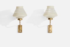 Swedish Designer, Wall Lights, Brass, Glass, Sweden, 1940s