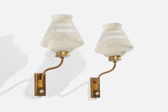 Swedish Designer, Wall Lights, Brass, Glass, Sweden, 1940s