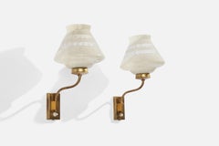 Swedish Designer, Wall Lights, Brass, Glass, Sweden, 1940s