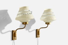 Swedish Designer, Wall Lights, Brass, Glass, Sweden, 1940s