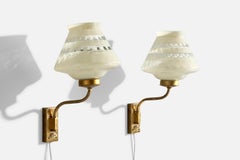 Swedish Designer, Wall Lights, Brass, Glass, Sweden, 1940s