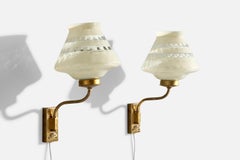 Schwedischer Designer, Wandleuchten, Messing, Glas, Schweden, 1940er Jahre