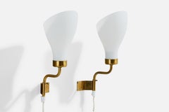 Swedish Designer, Wall Lights, Brass, Glass, Sweden, 1940s