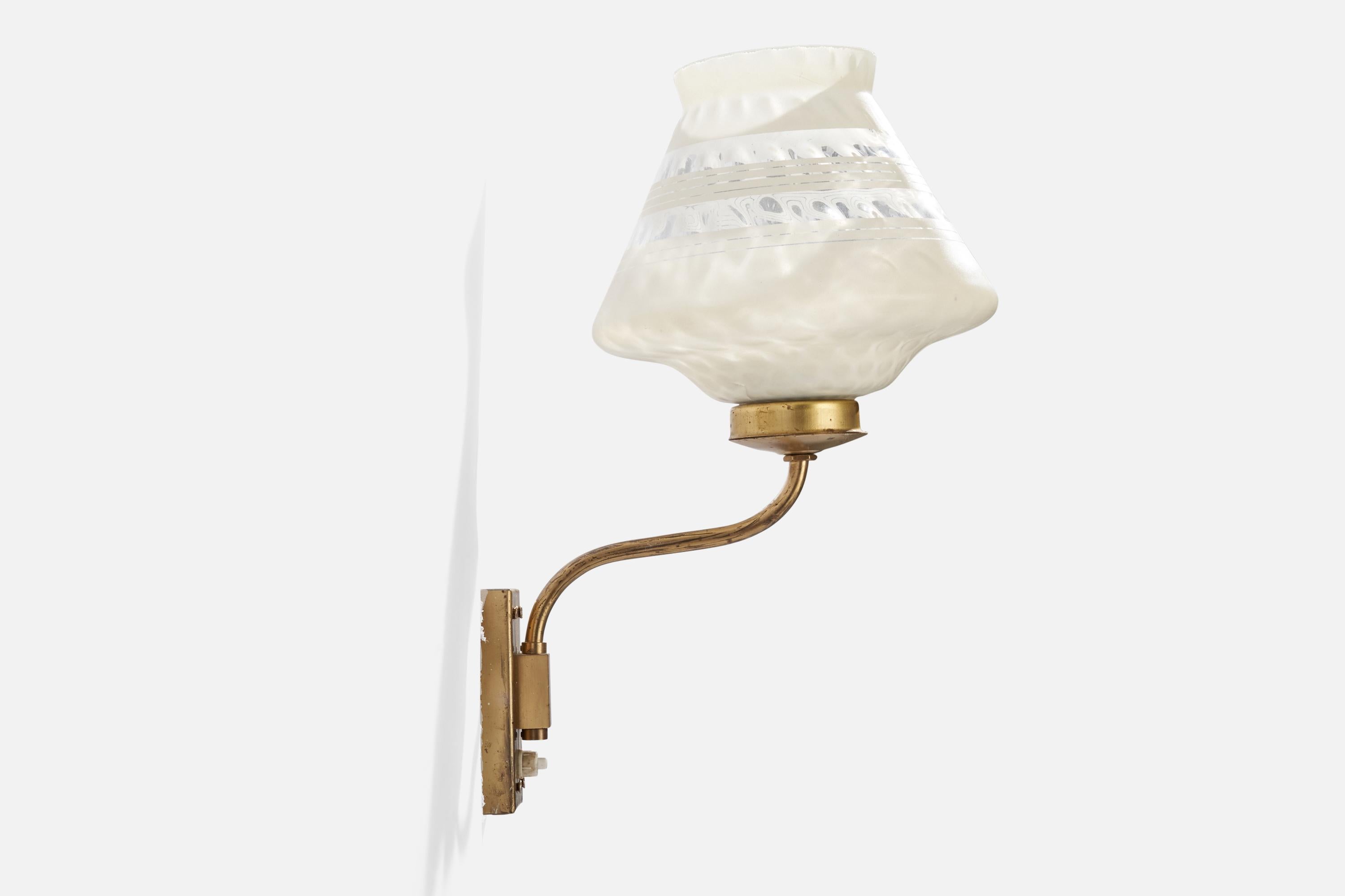 Mid-20th Century Swedish Designer, Wall Lights, Brass, Glass, Sweden, 1940s For Sale