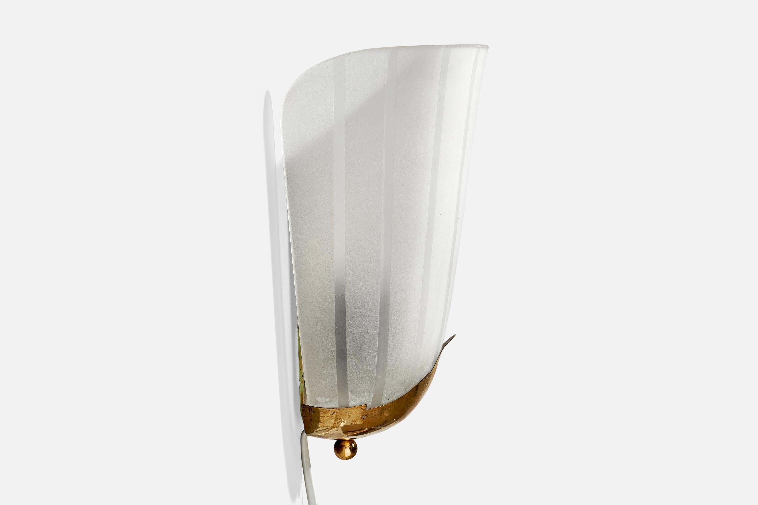 Mid-20th Century Swedish Designer, Wall Lights, Brass, Glass, Sweden, 1940s