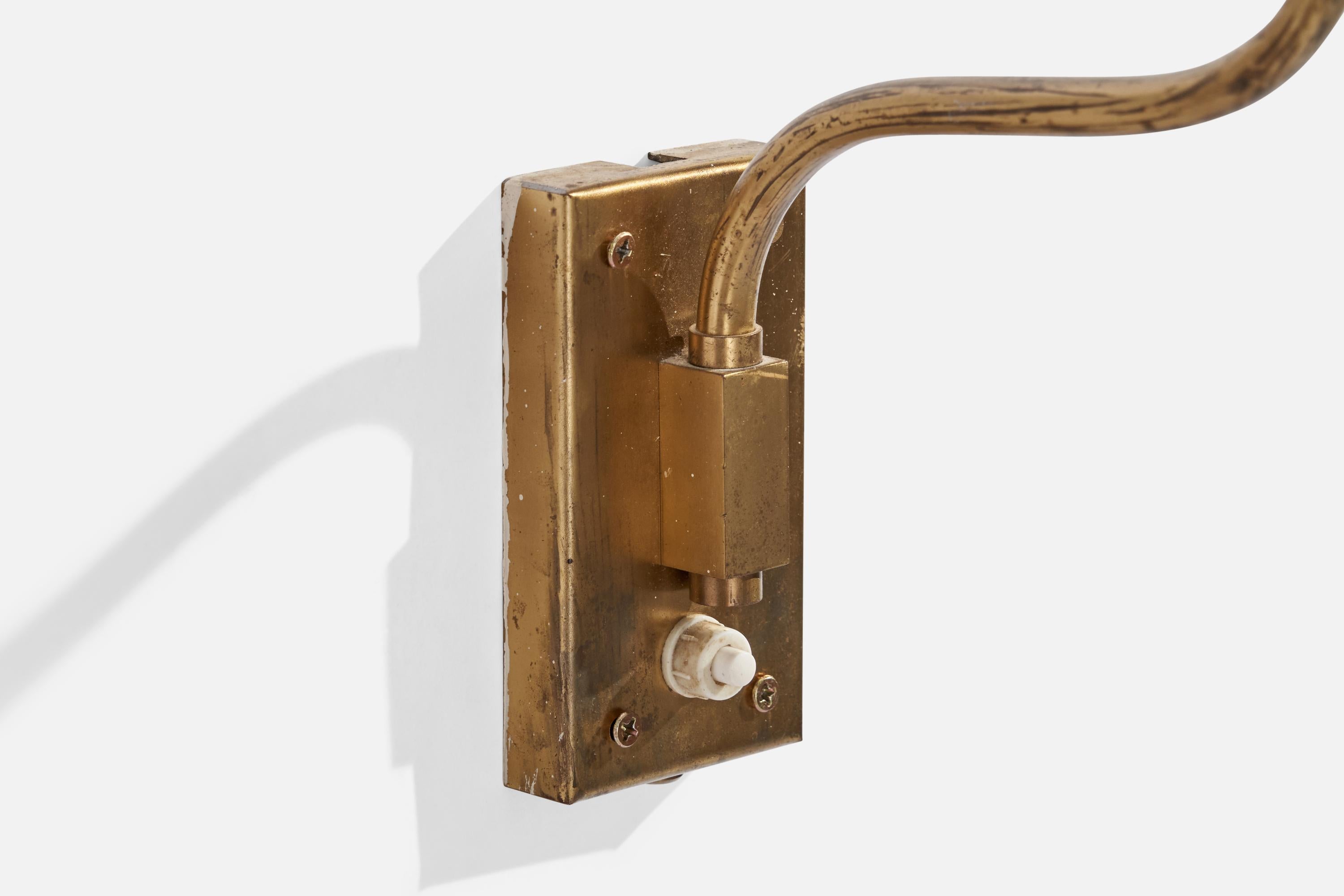 Swedish Designer, Wall Lights, Brass, Glass, Sweden, 1940s For Sale 1