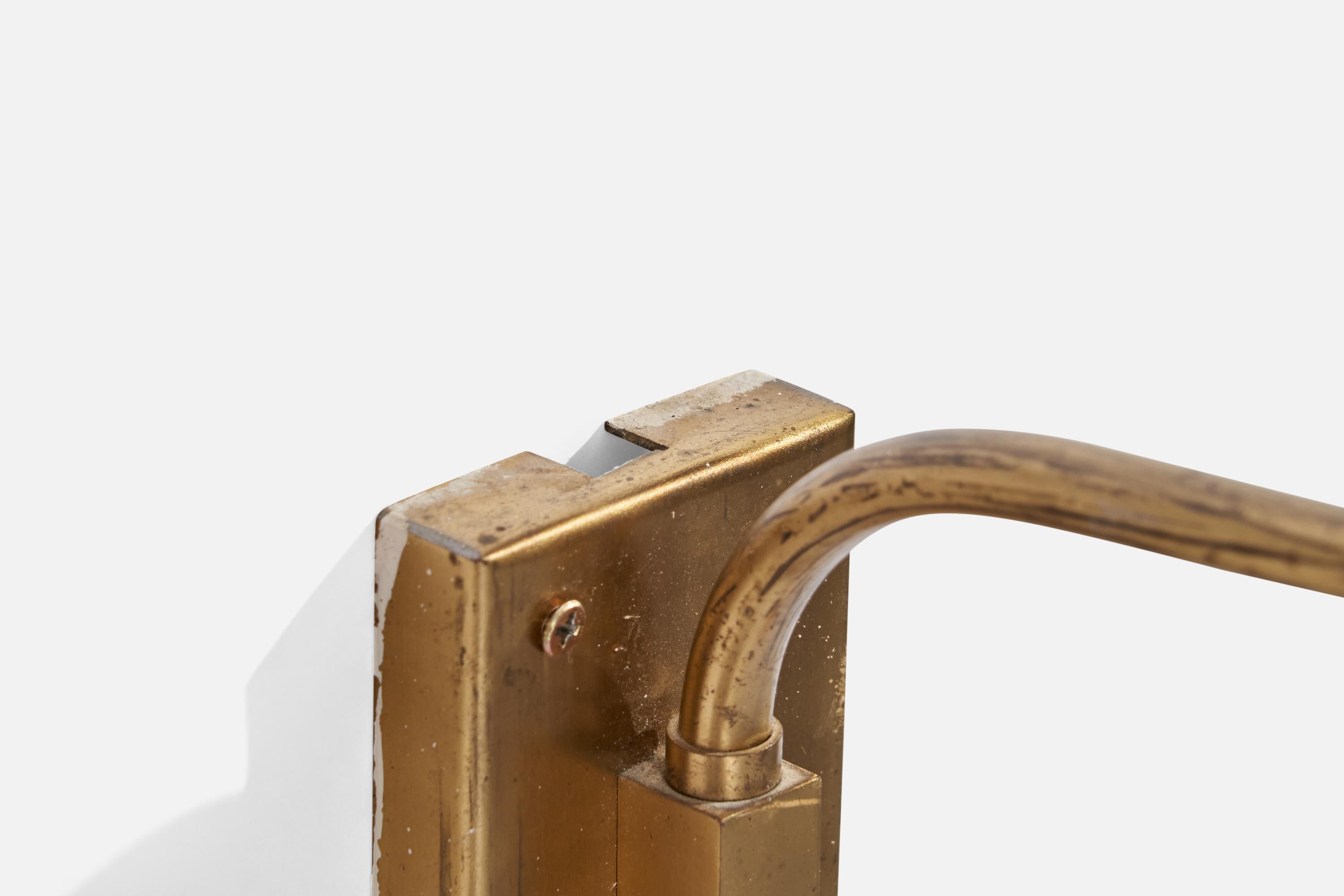 Swedish Designer, Wall Lights, Brass, Glass, Sweden, 1940s For Sale 3