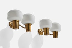 Swedish Designer, Wall Lights, Brass, Glass, Sweden, 1950s