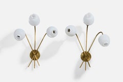 Swedish Designer, Wall Lights, Brass, Glass, Sweden, 1950s