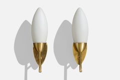 Swedish Designer, Wall Lights, Brass, Glass, Sweden, 1950s