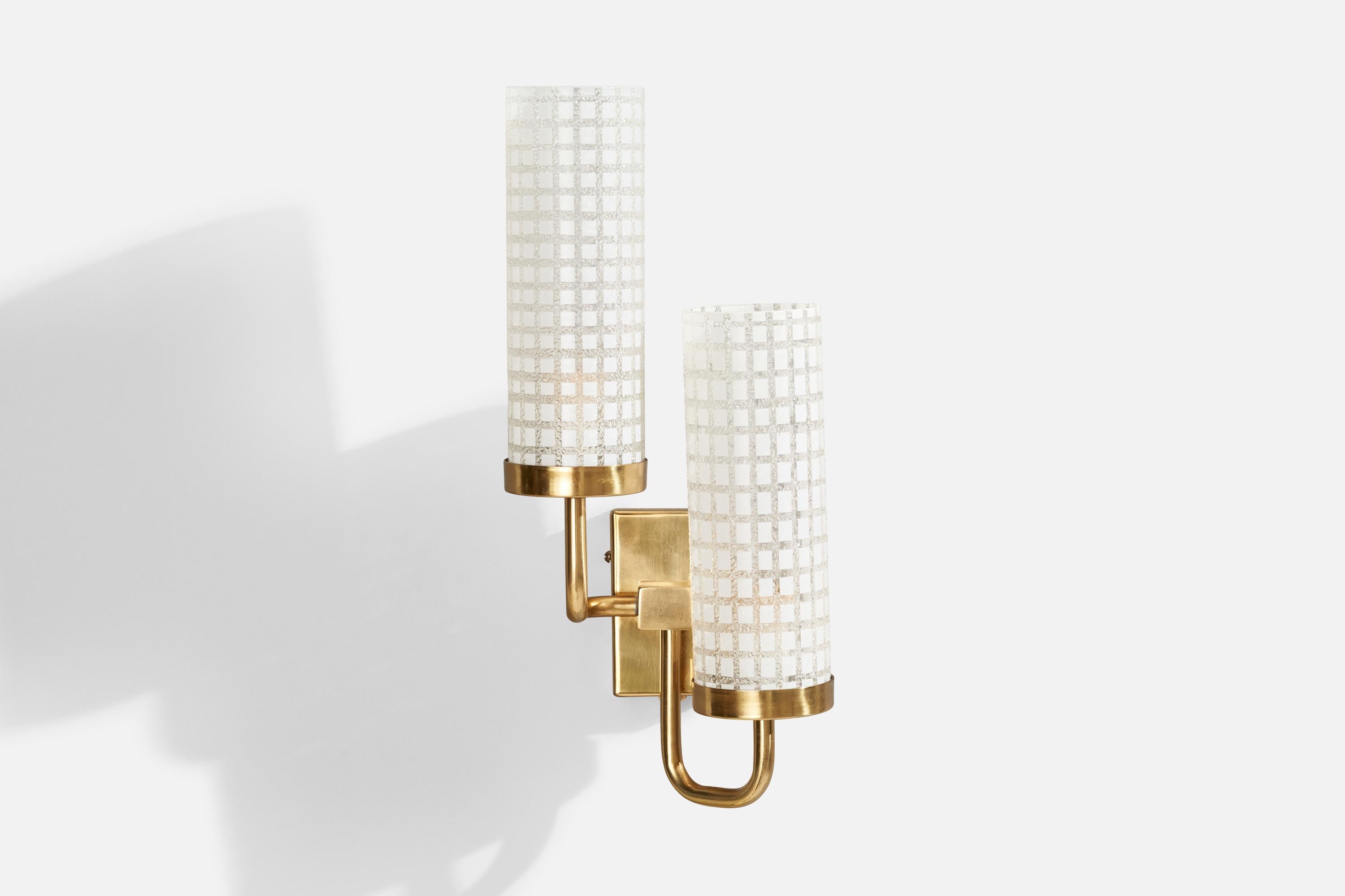 Suédois Design/One, Lights, laiton, verre, Suède, années 1950 en vente