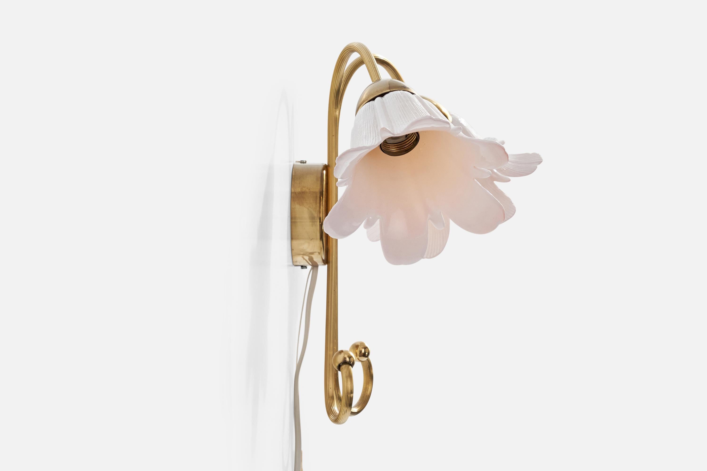 Swedish Designer, Wall Lights, Brass, Glass, Sweden, 1950s For Sale 1
