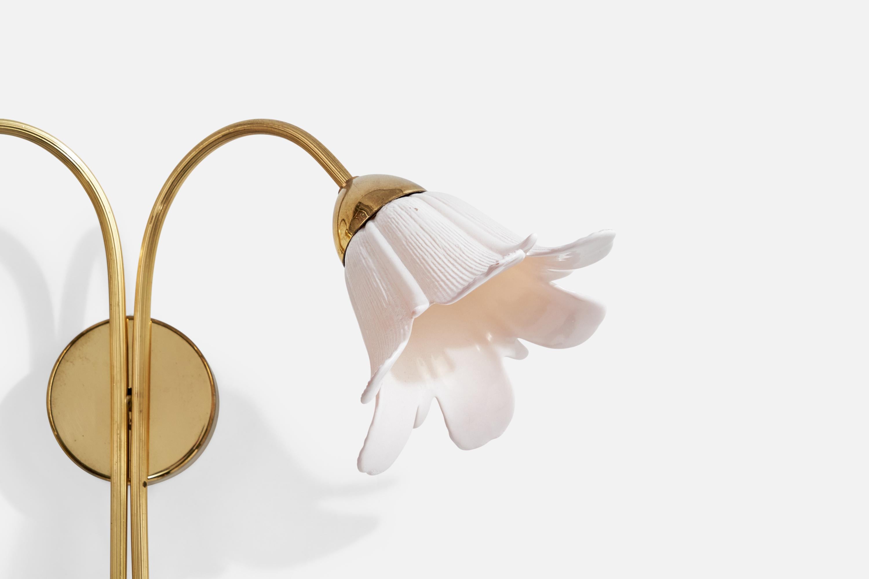 Swedish Designer, Wall Lights, Brass, Glass, Sweden, 1950s For Sale 2