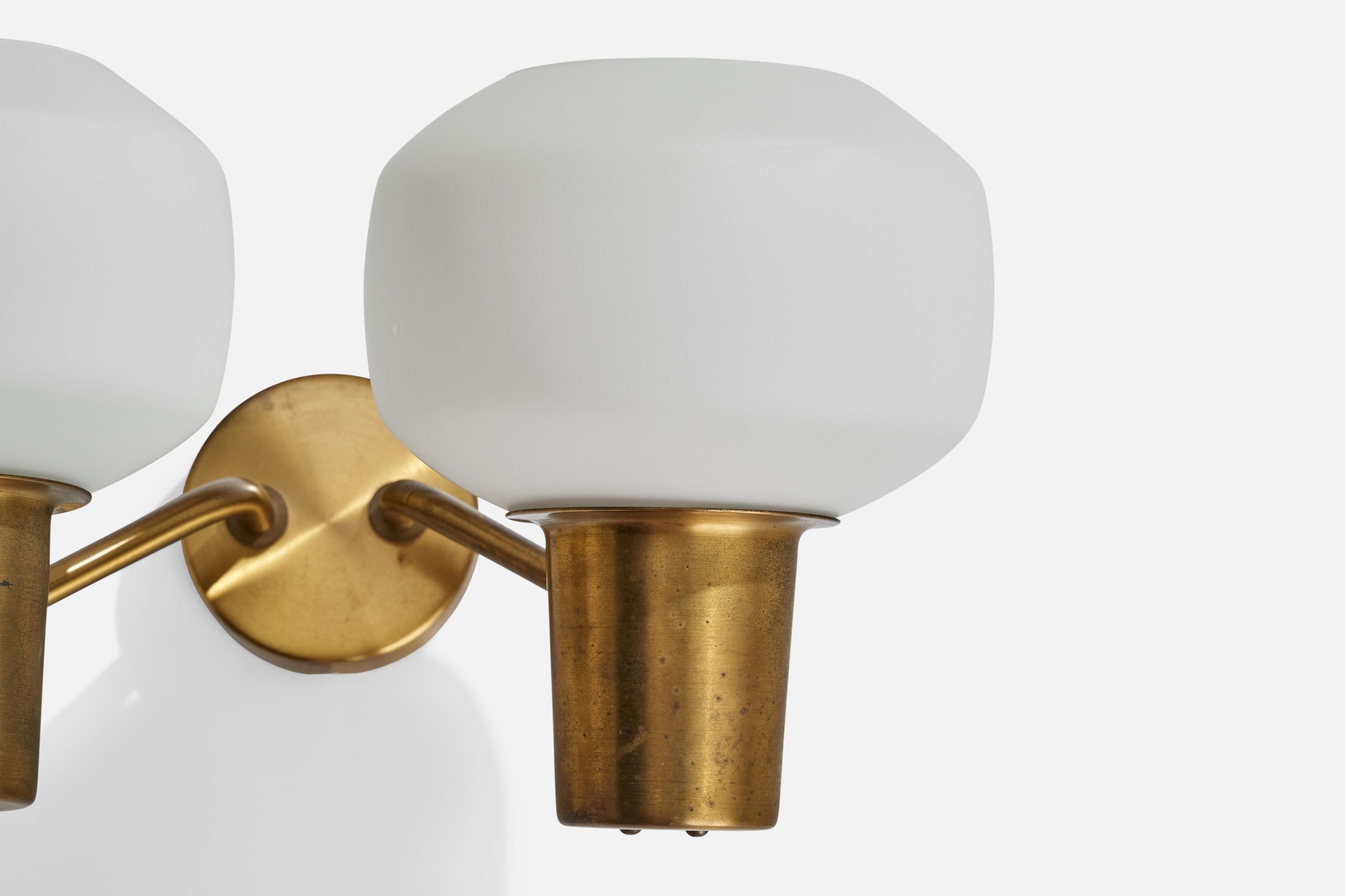 Swedish Designer, Wall Lights, Brass, Glass, Sweden, 1950s For Sale 2