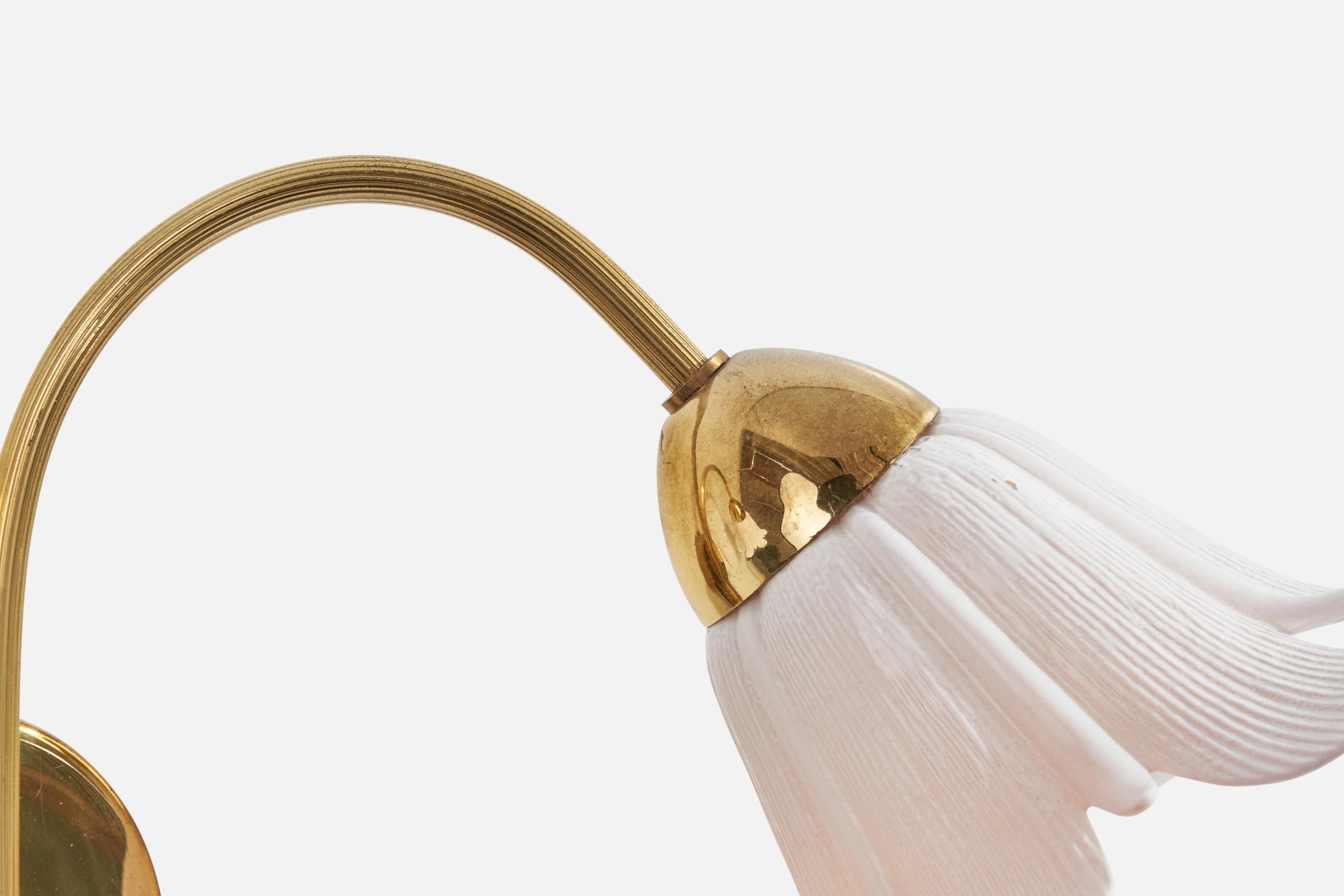 Swedish Designer, Wall Lights, Brass, Glass, Sweden, 1950s For Sale 3