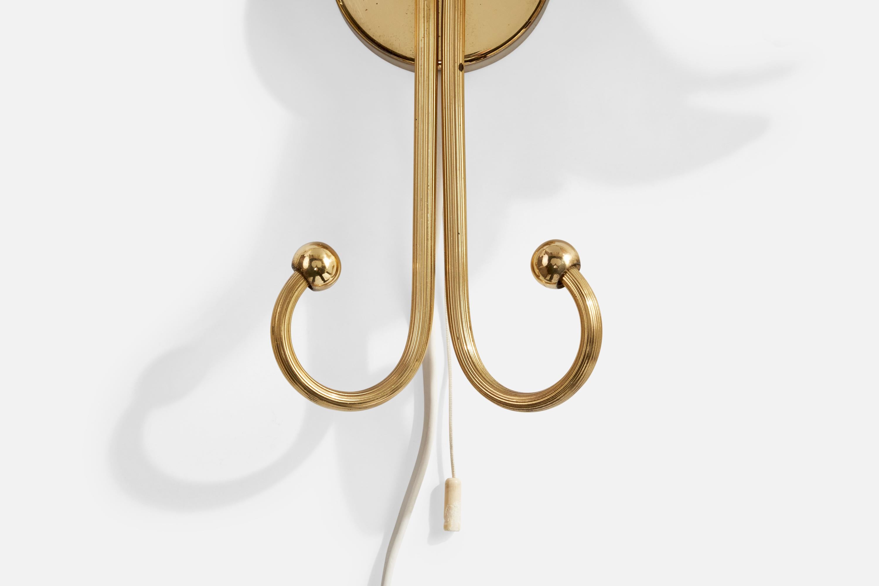 Swedish Designer, Wall Lights, Brass, Glass, Sweden, 1950s For Sale 5