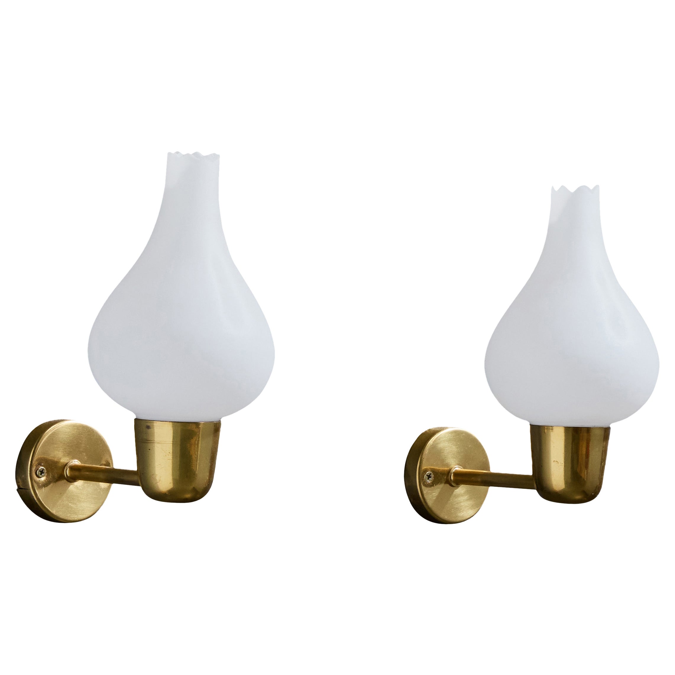 Diseñador sueco, Apliques, Latón, Vidrio, Suecia, Años 50