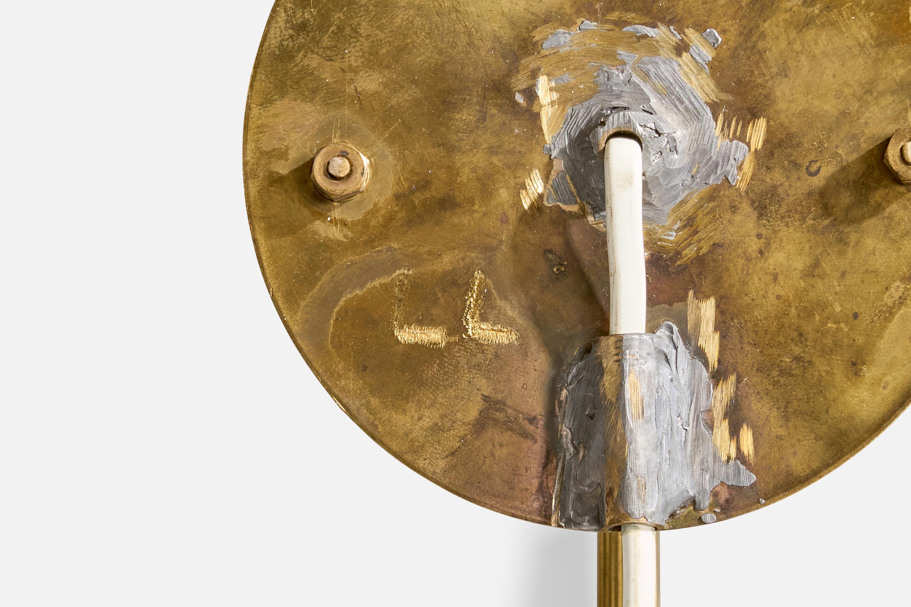 Swedish Designer, Wall Lights, Brass, Glass, Sweden, 1960s For Sale 6