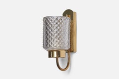 Swedish Designer, Wall Lights, Brass, Glass, Sweden, 1960s