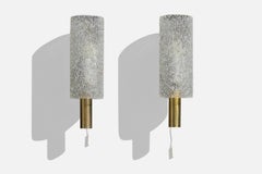 Swedish Designer, Wall Lights, Brass, Glass, Sweden, 1960s