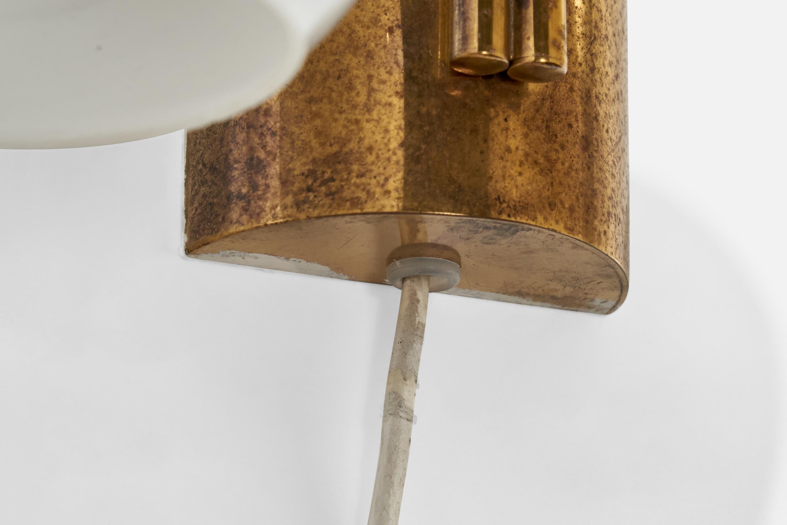 Scandinavian Modern Swedish Designer, Wall Lights, Brass, Glass, Sweden, 1960s For Sale