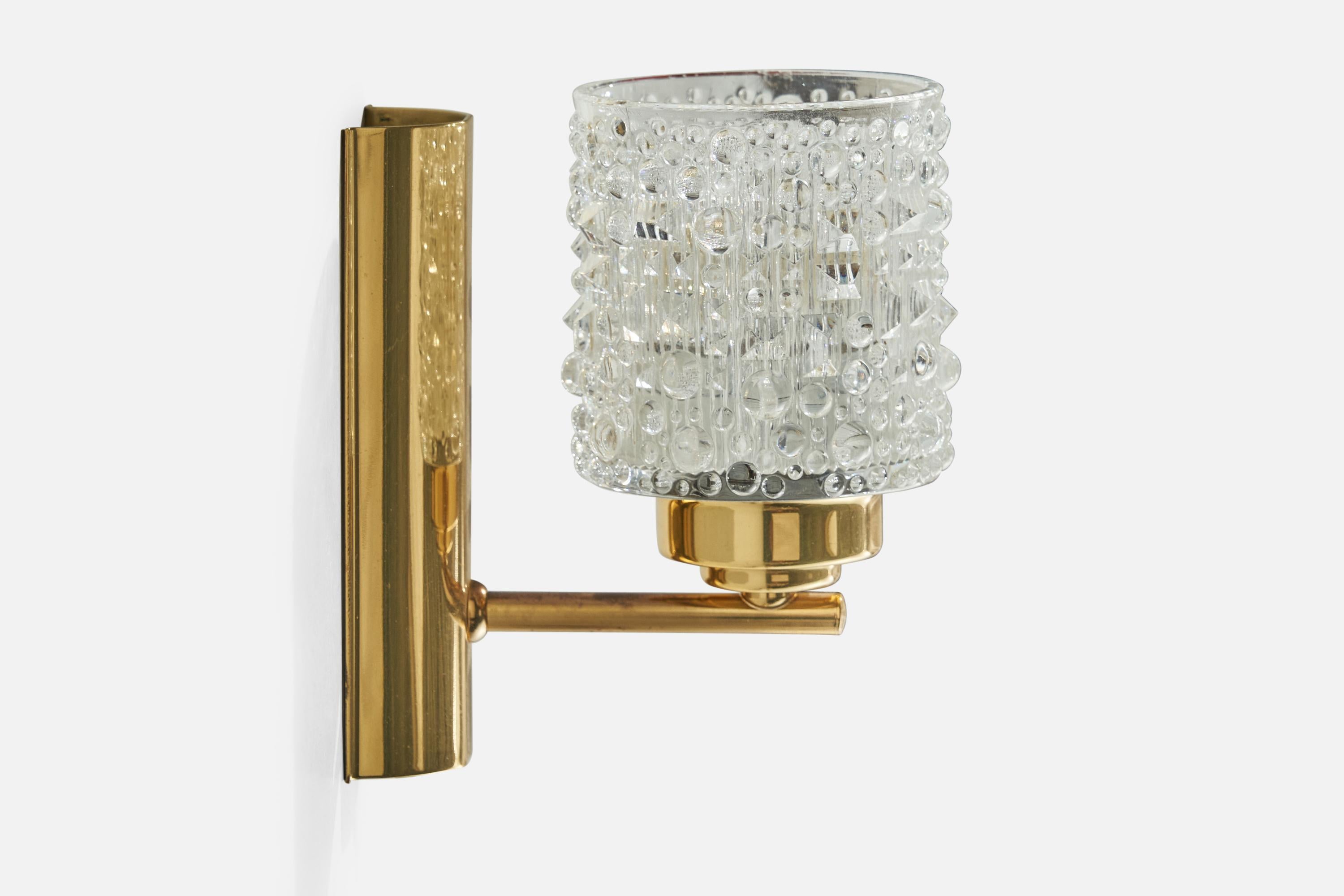 Mid-20th Century Swedish Designer, Wall Lights, Brass, Glass, Sweden, 1960s For Sale