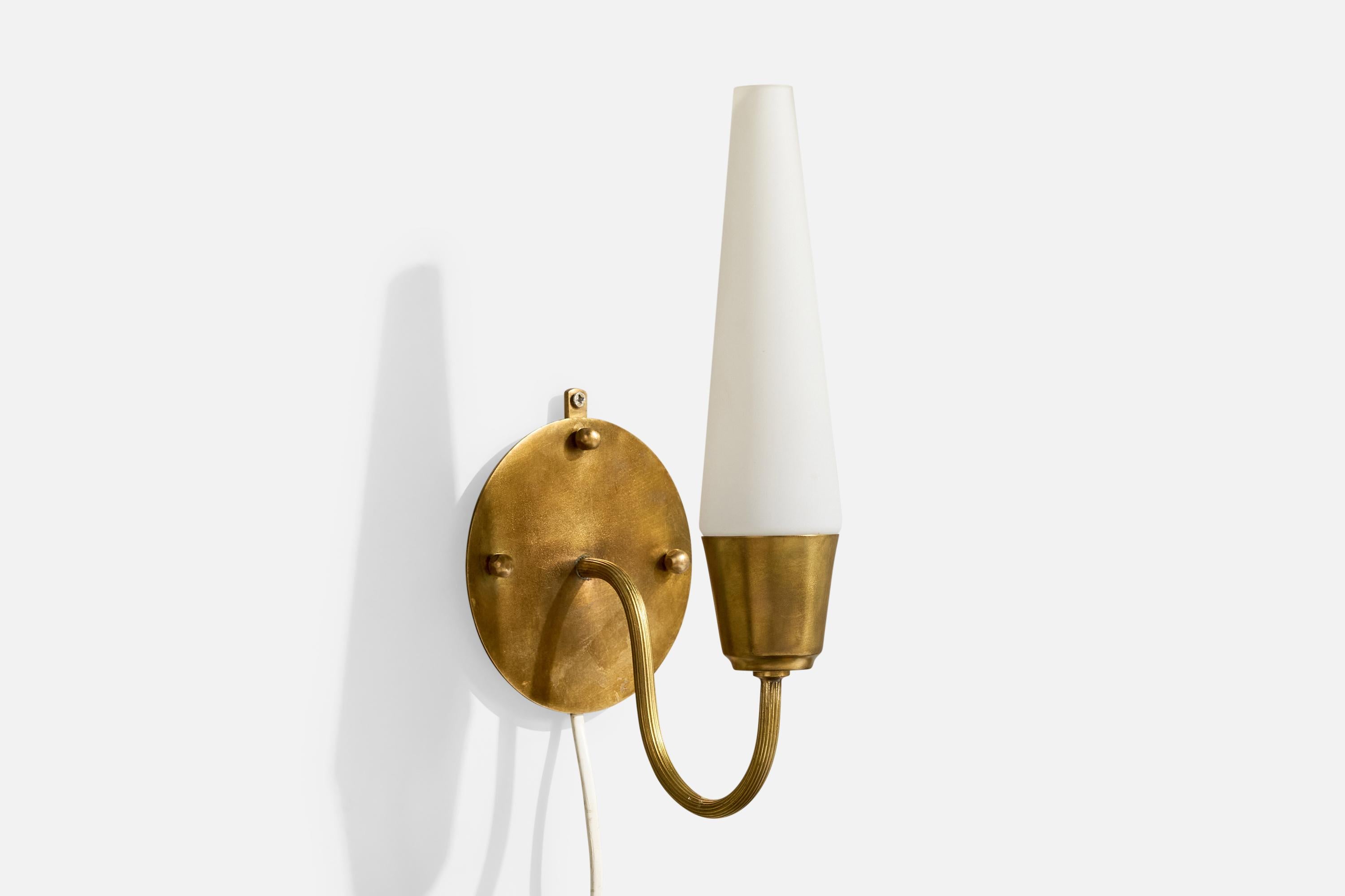 Mid-20th Century Swedish Designer, Wall Lights, Brass, Glass, Sweden, 1960s For Sale