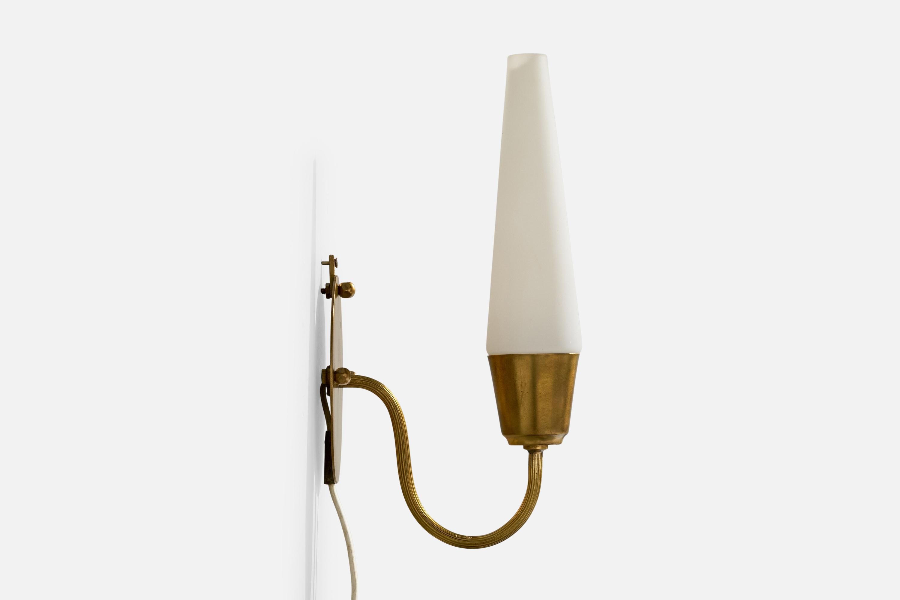 Swedish Designer, Wall Lights, Brass, Glass, Sweden, 1960s For Sale 1