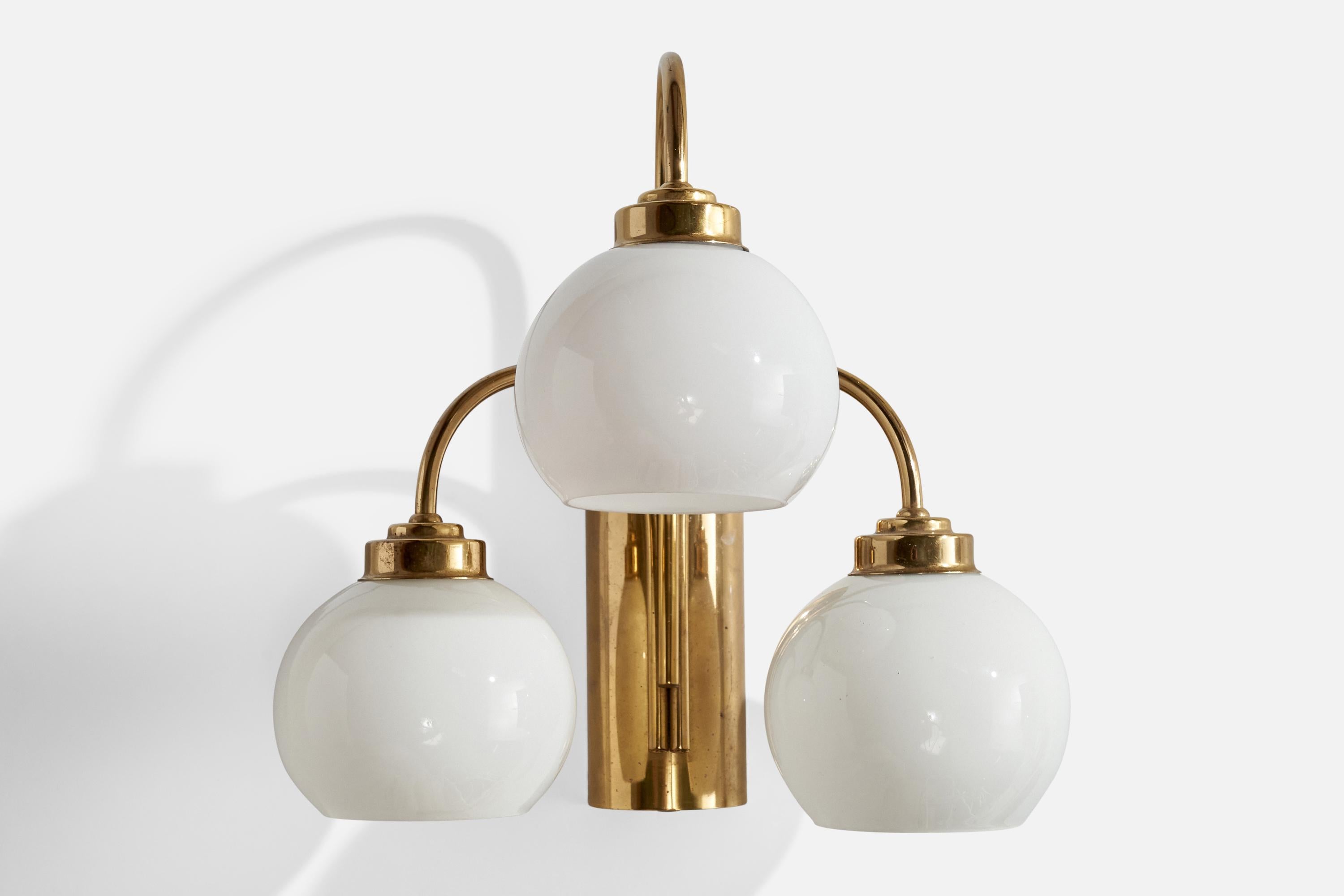 Swedish Designer, Wall Lights, Brass, Glass, Sweden, 1960s For Sale 1