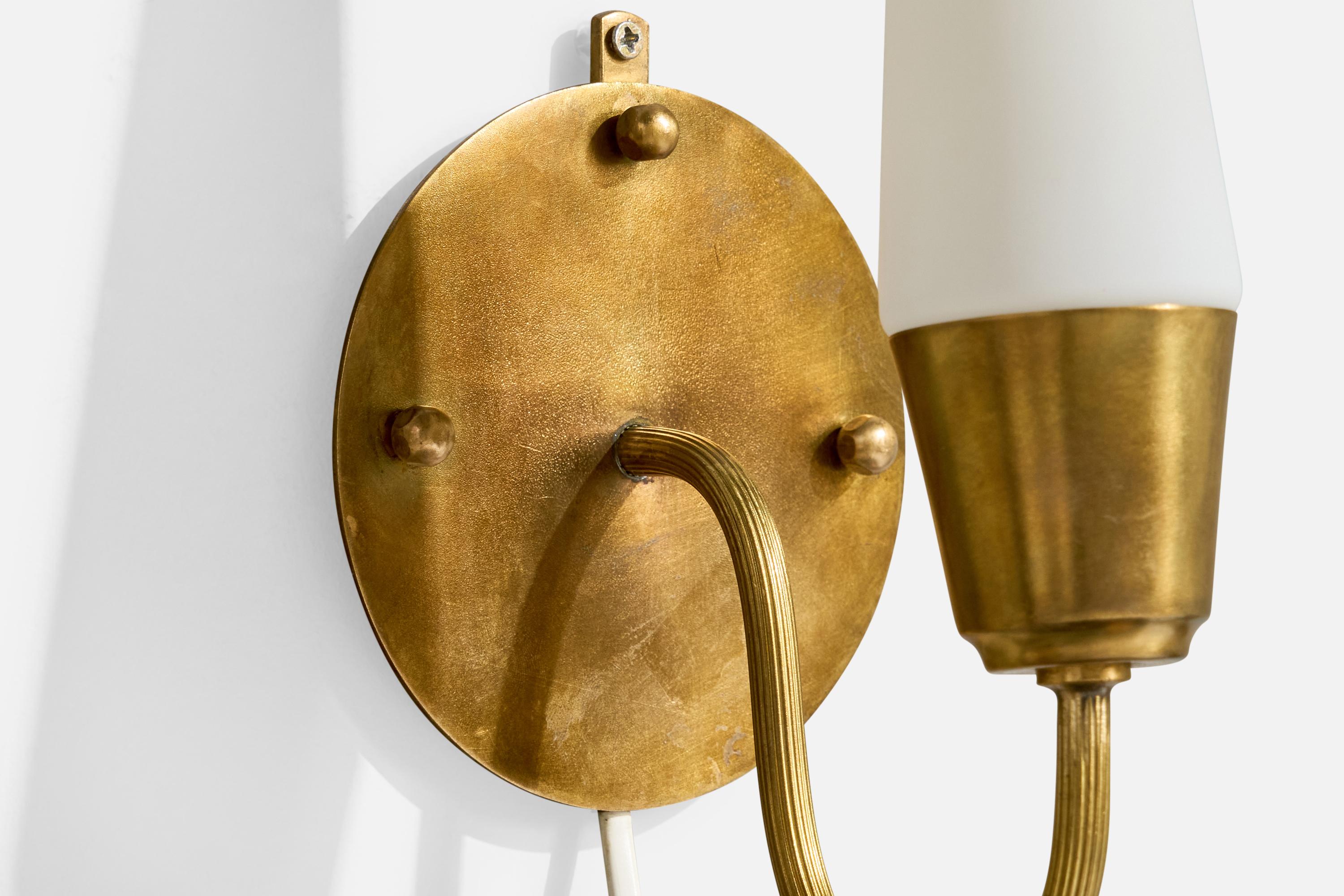 Swedish Designer, Wall Lights, Brass, Glass, Sweden, 1960s For Sale 3