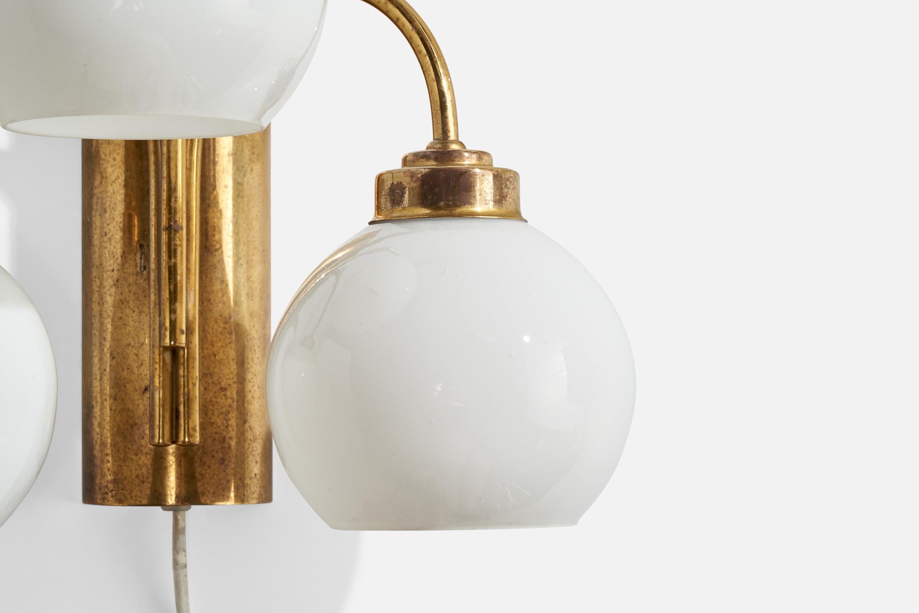 Swedish Designer, Wall Lights, Brass, Glass, Sweden, 1960s For Sale 4